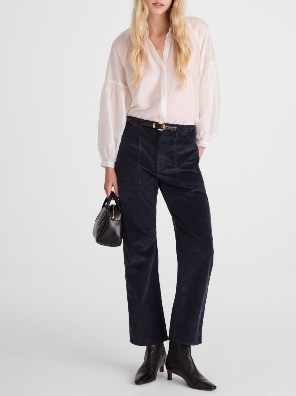 Madewell Women's Navy Corduroy Cropped Utility Pants